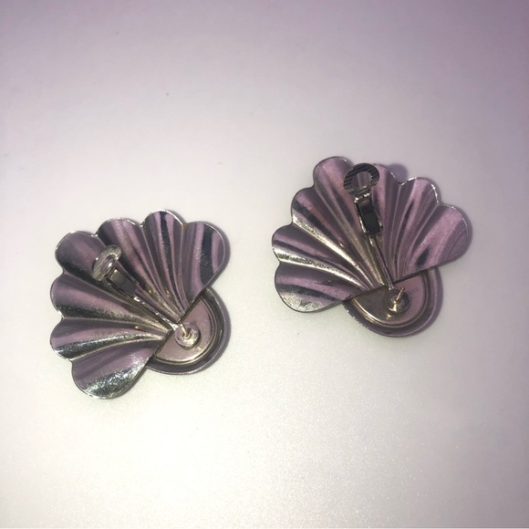 VTG Butler Art Deco Abalone Latch Back Earrings Pierced Ears 1.5” - Picture 4 of 6